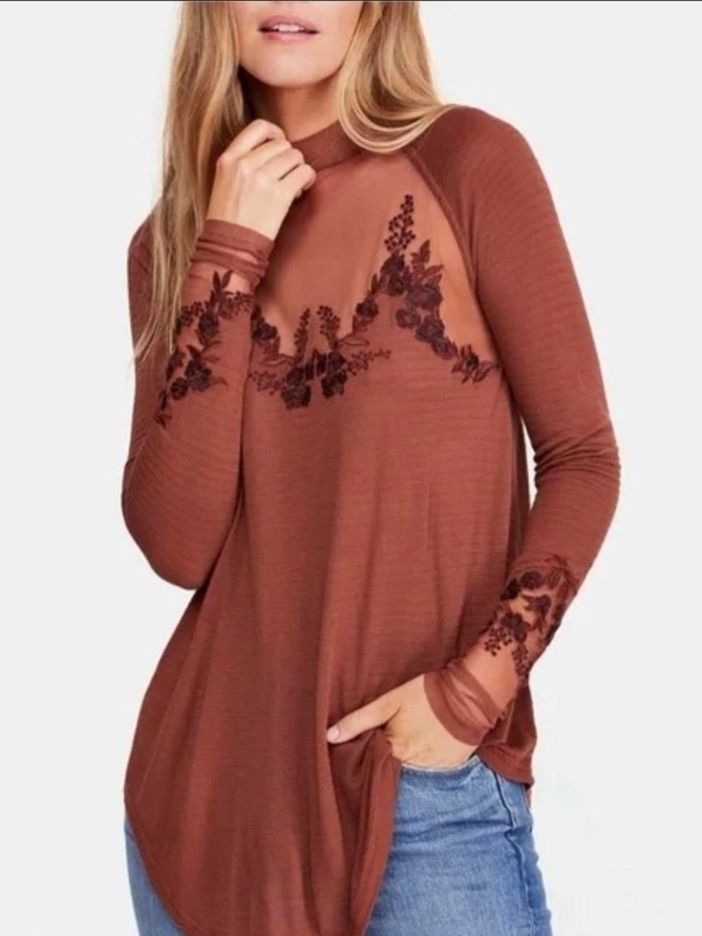 Free People Saheli Woodland Long Sleeve  Blouse M